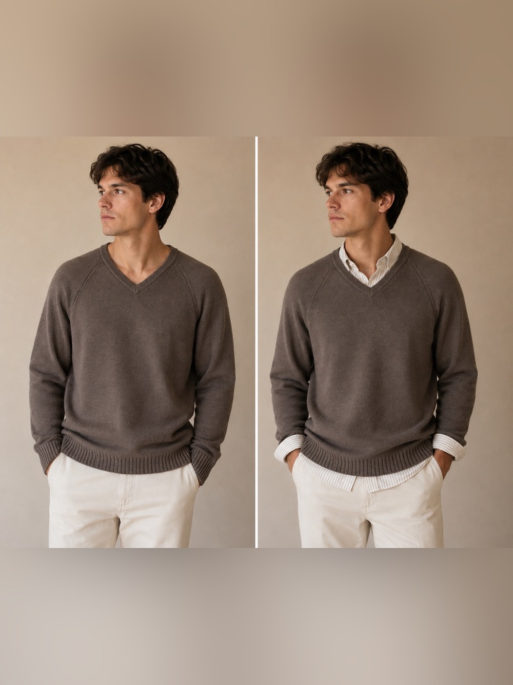 Joseph&Lyman Men's V-Neck Tan Sweater 100% Cotton pre-loved Excellent  Size L